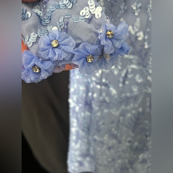 *Flawed Mac Duggal 93595 NWT Ruffle Neck Long Sleeve Sequin Midi Dress - Picture 8 of 10